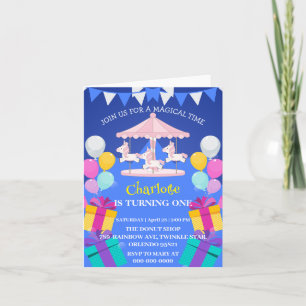 Magical Unicorn rainbow carousel pattern birthday Invitation