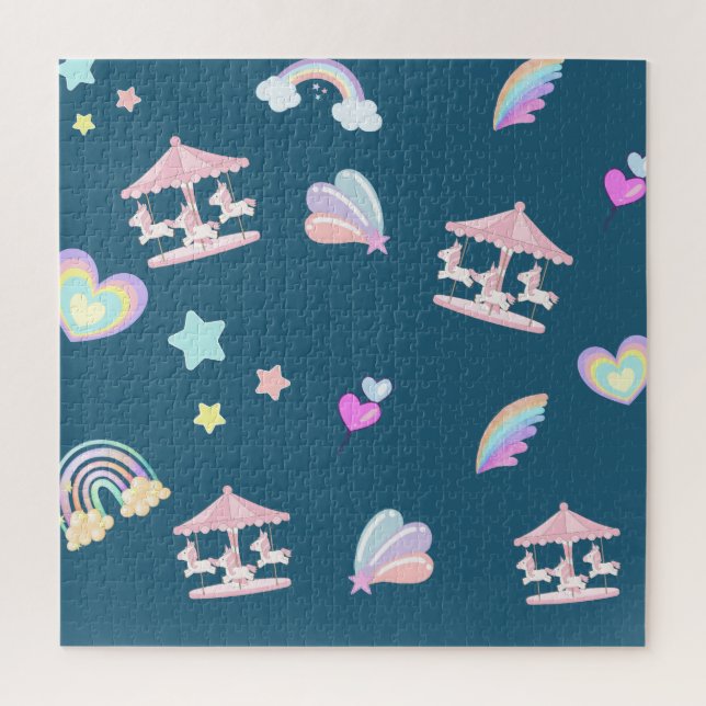 Magical Unicorn rainbow carousel pattern birthday  Jigsaw Puzzle (Vertical)
