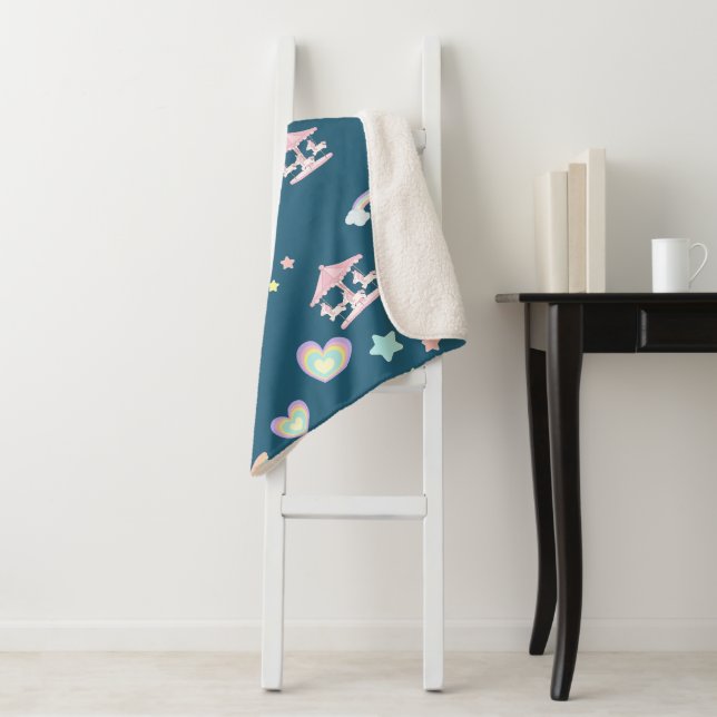 Magical Unicorn rainbow carousel pattern birthday  Sherpa Blanket (In Situ)
