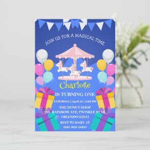 Magical Unicorn rainbow carousel pattern birthday Thank You Card
