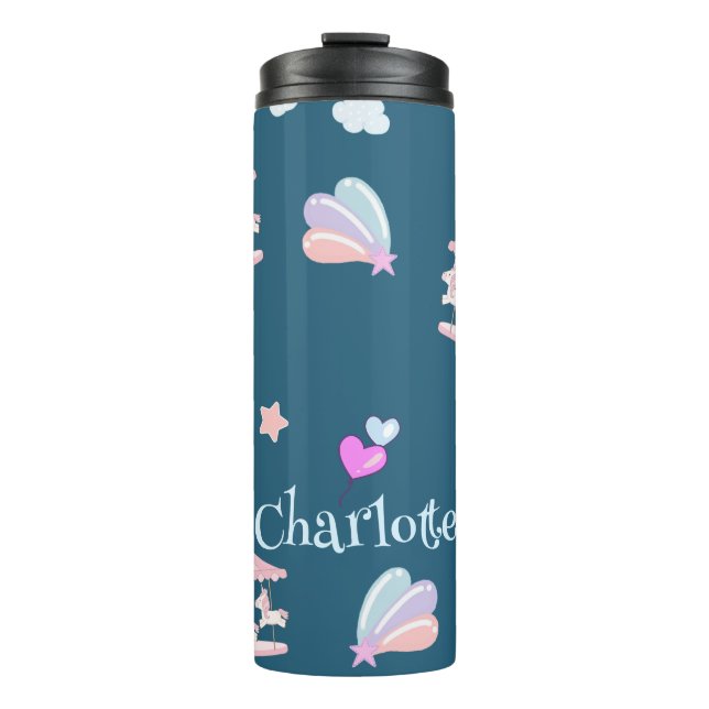 Magical Unicorn rainbow carousel pattern birthday  Thermal Tumbler (Front)
