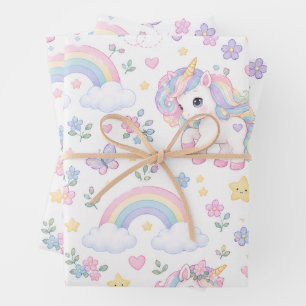 Magical Unicorn, Rainbow & Celestial Design Wrapping Paper Sheet