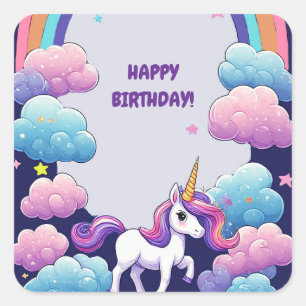 🦄 Magical Unicorn Rainbow Cloud Fantasy Scene 🌈 Square Sticker