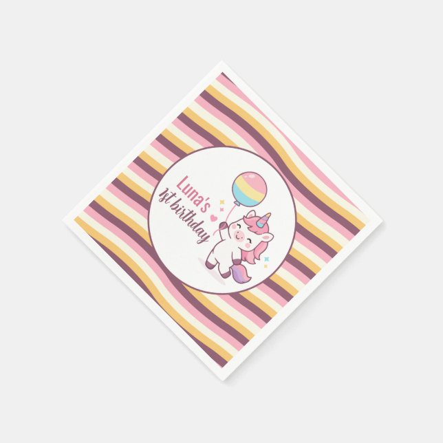 Magical Unicorn & Rainbow Girl 1st Birthday party  Napkin (Corner)