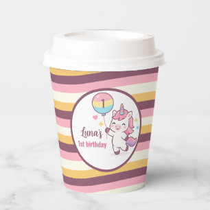 Magical Unicorn & Rainbow Girl 1st Birthday party Paper Cups