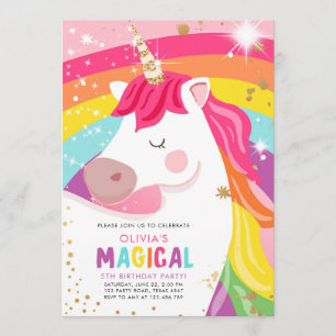 Magical Unicorn Rainbow Girl Birthday Invitation