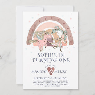 Magical Unicorn Rainbow Girl First Birthday Party  Invitation