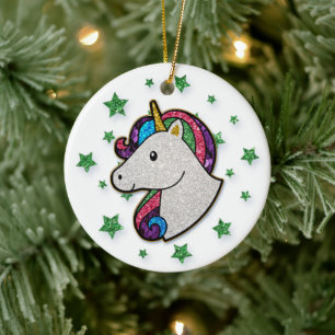 Magical Unicorn Rainbow Glitter Ceramic Tree Decoration