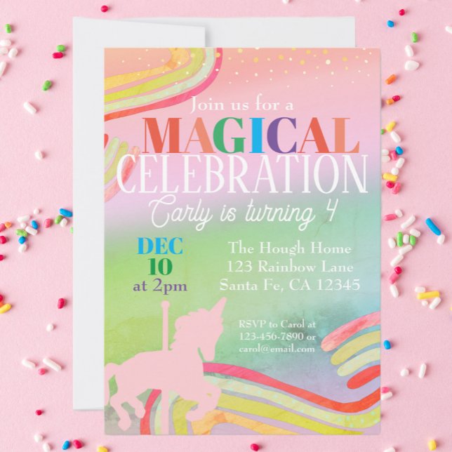 Magical Unicorn Rainbow Glitter Girls Birthday  Invitation (Creator Uploaded)