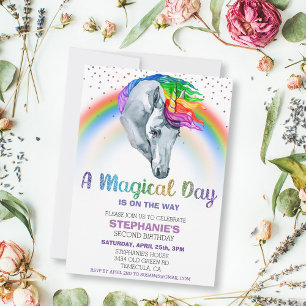 Magical Unicorn Rainbow Glitter Watercolor Invitation
