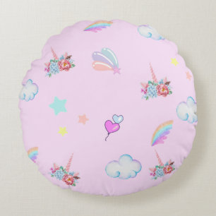 Magical Unicorn rainbow gradient  birthday party  Round Cushion