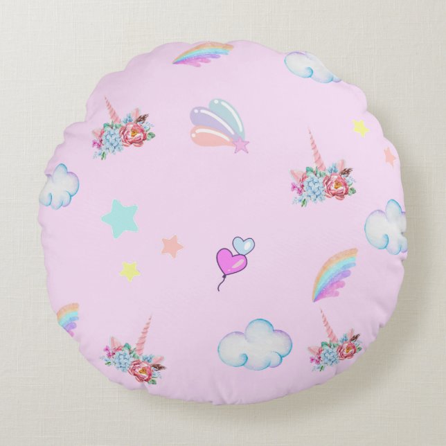 Magical Unicorn rainbow gradient  birthday party  Round Cushion (Front)