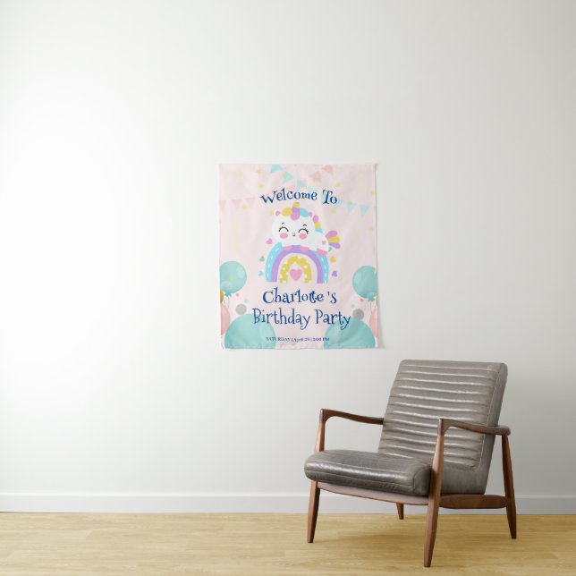 Magical Unicorn rainbow gradient  birthday party  Tapestry (In Situ)
