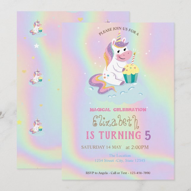 Magical Unicorn Rainbow Holographic Birthday Invitation (Front/Back)