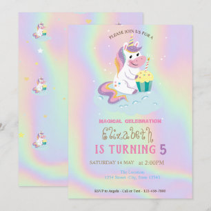 Magical Unicorn Rainbow Holographic Birthday Invitation