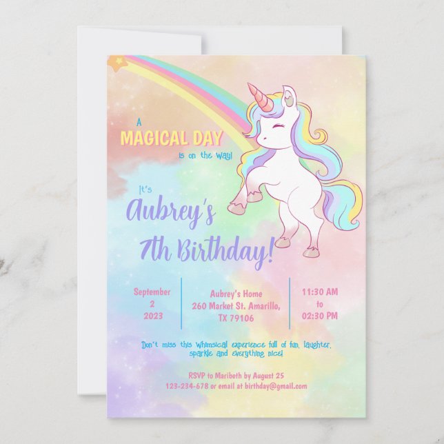 Magical Unicorn Rainbow invitation (Front)