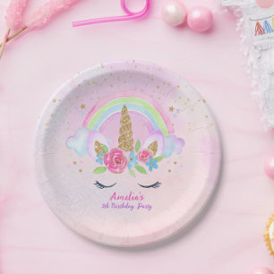 Magical Unicorn Rainbow Pink Birthday Paper Plate