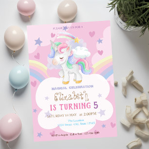 Magical Unicorn Rainbow Stars Hearts Birthday Invitation