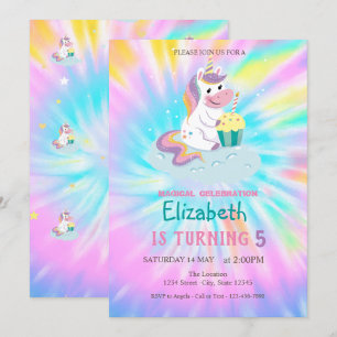 Magical Unicorn Rainbow Tie Dye Birthday Invitation