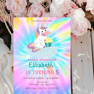 Magical Unicorn Rainbow Tie Dye Birthday Invitation