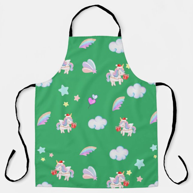 Magical Unicorn rainbow Xmas birthday party  Apron (Front)