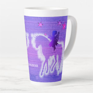 Magical Unicorn Silhouette Blue Pink Personalised Latte Mug