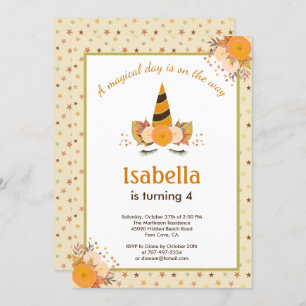 Magical Unicorn Star Fall Halloween Birthday Party Invitation