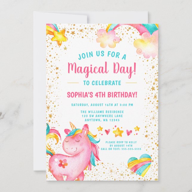 Magical Unicorn Stars Birthday Invitations (Front)
