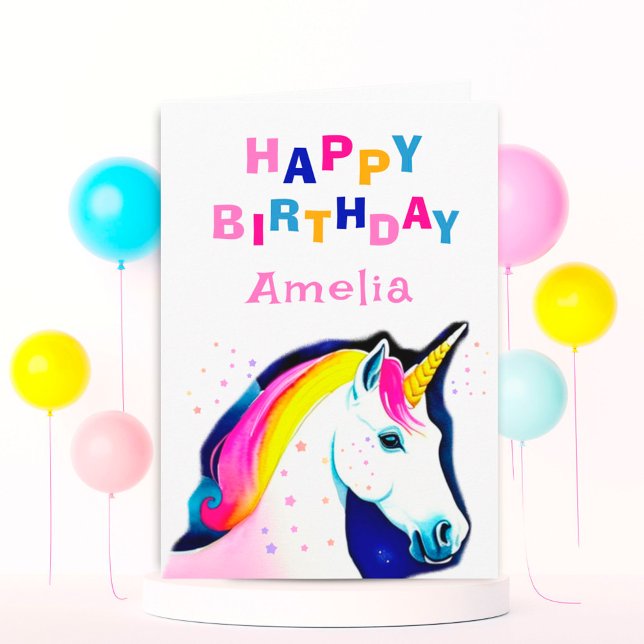 Magical Unicorn Stars Girl Happy Birthday Card (Creator Uploaded)