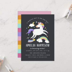 Magical Unicorn, Stars & Rainbow Birthday Party Invitation