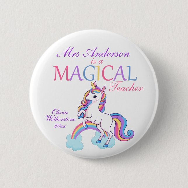 Magical Unicorn Teacher Appreciation  6 Cm Round Badge (Front)