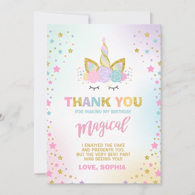 Magical Unicorn Thank You Card Unicorn Party (Front)