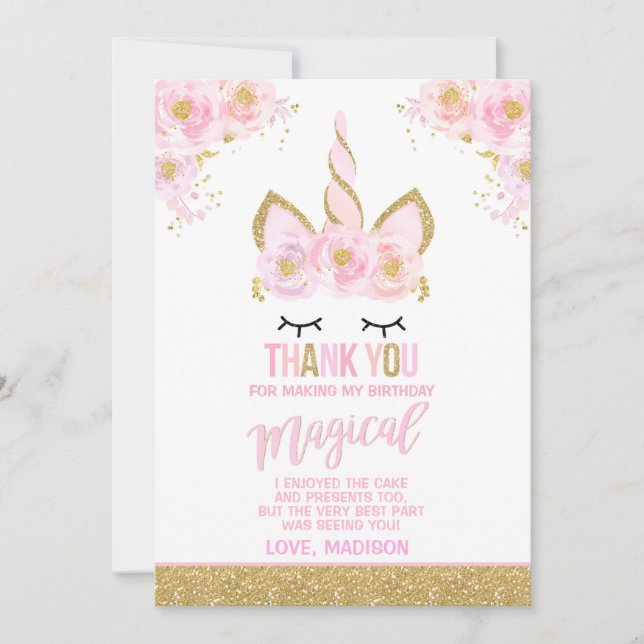 Magical Unicorn Thank You Card Unicorn Party (Front)