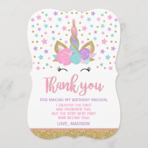 Magical Unicorn Thank You Card Unicorn Party
