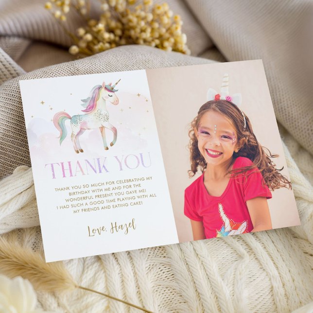 Magical Unicorn Thank You Card With Photo (Creator Uploaded)