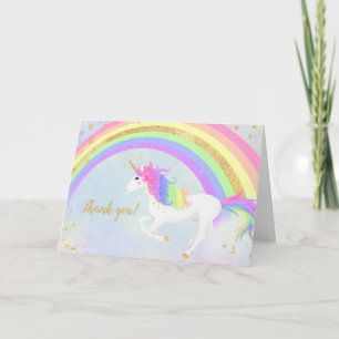 Magical Unicorn Thank You   Gold Rainbow Card
