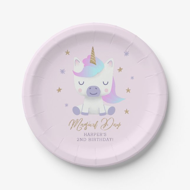 Magical Unicorn Theme Birthday Party Paper Plate (Front)