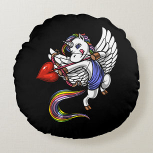 Magical Unicorn Valentines Day Love Cupid Round Cushion