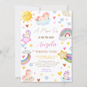 Magical Unicorn Watercolor Rainbow Birthday Party Invitation