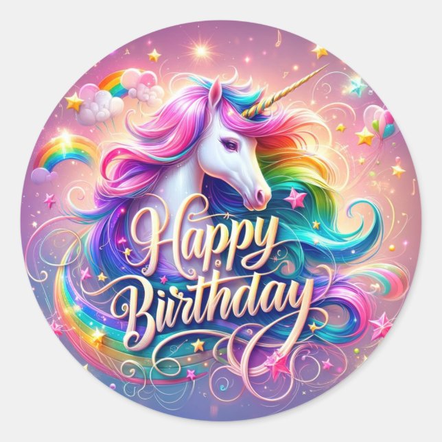 Magical Unicorn Wishes: Sparkling Birthday Sticker (Front)