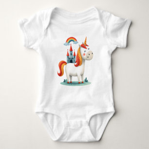 Magical Unicorn with Castle and Rainbow – Cute Kid Baby Bodysuit