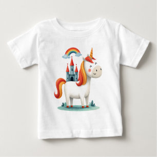 Magical Unicorn with Castle and Rainbow – Cute Kid Baby T-Shirt