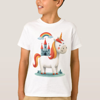 Magical Unicorn with Castle and Rainbow – Cute Kid T-Shirt