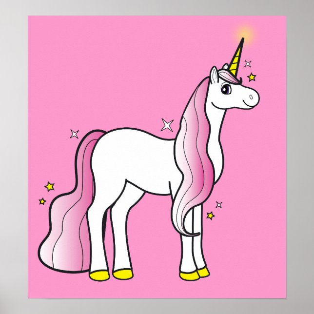 Magical Unicorn with Pink Mane and Tail Poster (Front)