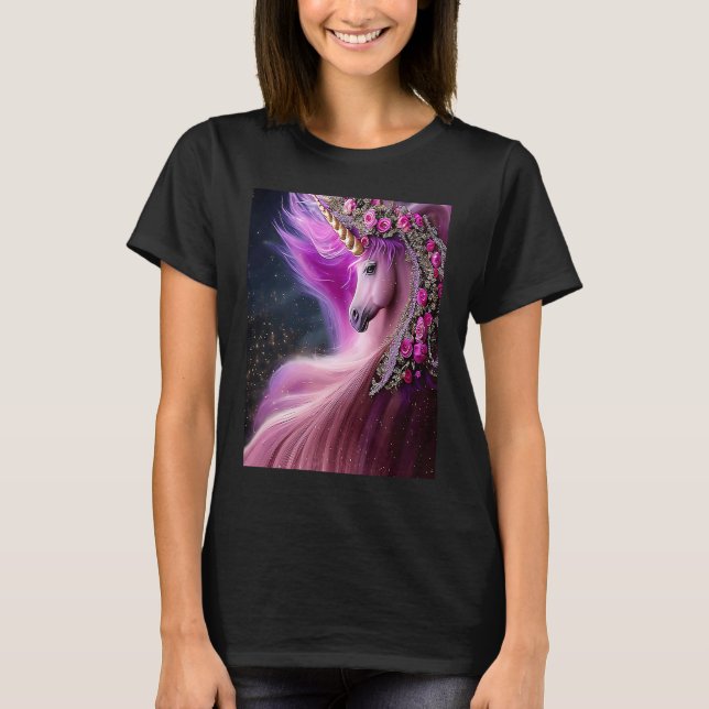 Magical Unicorn with Pink Roses T-Shirt (Front)