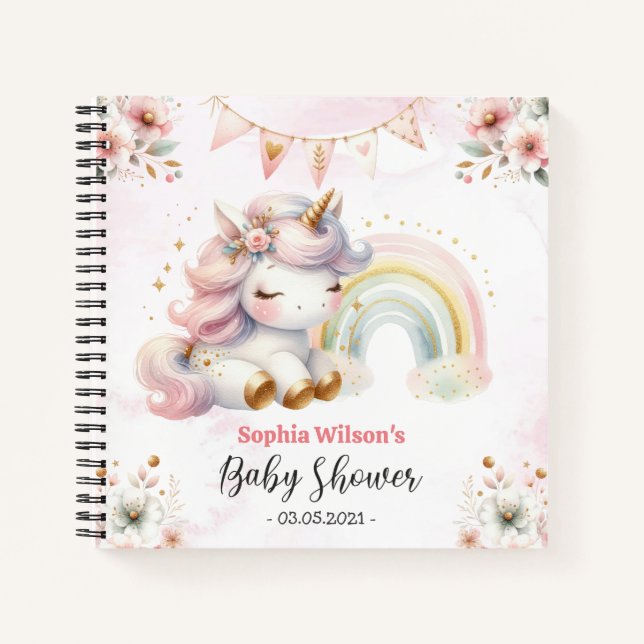 Magical Unicorn with Rainbow Baby Shower Notebook (Front)