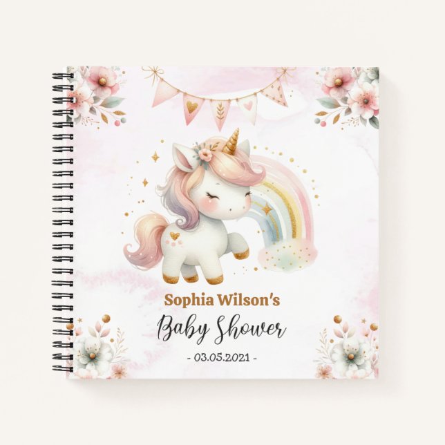 Magical Unicorn with Rainbow Baby Shower Notebook (Front)