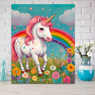 Magical Unicorn with Rainbow Kids Room Poster 
