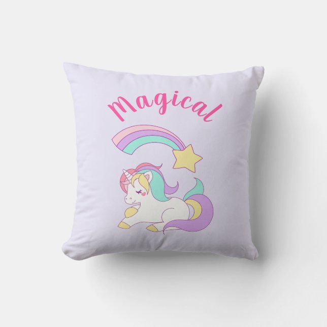 Magical Unicorn with Rainbow Shooting Star Cushion (Front)