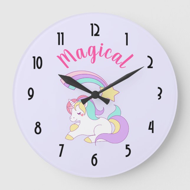 Magical Unicorn with Rainbow Shooting Star Large Clock (Front)